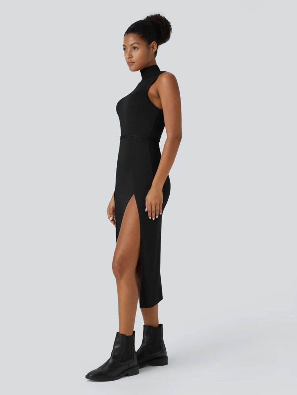 Halara XL Ribbed Hooded High Neck Sleeveless Cut Out Tie Back Midi Dress 50% off